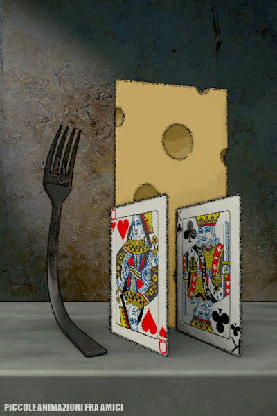 Natura morta con Formaggio Svizzero, Forchetta Psicotica e Carte Perdute Natura morta con forchetta psicotica, carte perdute e emmental